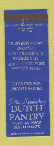 Matchbook Cover - Dutch Pantry Restaurants State College Selinsgrove Lemoyne PA