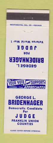 Matchbook Cover - George Bridenhager Judge Franklin County IN