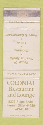 Matchbook Cover - Colonial Restaurant Parma OH WORN