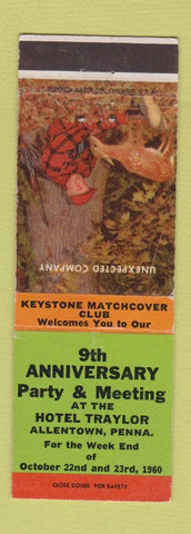 Matchbook Cover - Keystone Match Club Party Hotel Traylor Allentown PA 1960