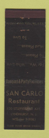 Matchbook Cover - San Carlo Rsetaurant Lyndhurst NJ WEAR