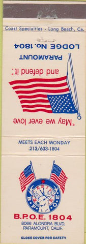 Matchbook Cover - Matchbook Cover Elks Club Paramount CA