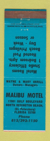 Matchbook Cover - Malibu Motel St Petersburg FL WEAR