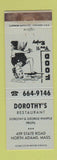 Matchbook Cover - Dorothy's Restaurant North Adams MA WEAR
