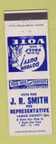 Matchbook Cover - JR Smith Rep Election Lamar County GA 1956