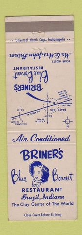 Matchbook Cover - Briner's Blue Bonnet Restaurant Brazil IN