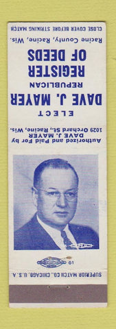 Matchbook Cover - Dave Mayer Register of Deeds Racine WI election