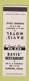 Matchbook Cover - Davis Motel Restaurant Fleming Colorado