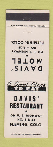 Matchbook Cover - Davis Motel Restaurant Fleming Colorado