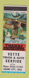 Matchbook Cover - Vette Truck Auto Service Adams City Colorado
