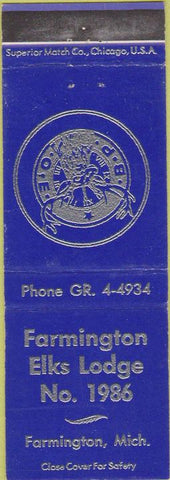 Matchbook Cover - Matchbook Cover Elks Club Farmington MI
