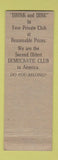 Matchbook Cover - Democratic Club Denver Colorado