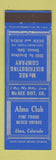 Matchbook Cover - Alma Club Alma Colorado McKee Distributing Denver