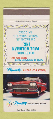 Matchbook Cover - Paul Goldman Plymouth Valley Falls RI 30 Strike