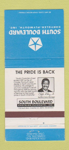 Matchbook Cover - South Boulevard Chrysler Plymouth Charlotte NC 30 Strike