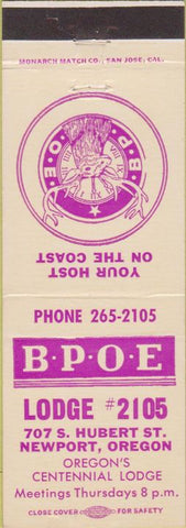 Matchbook Cover - Matchbook Cover Elks Club Newport OR