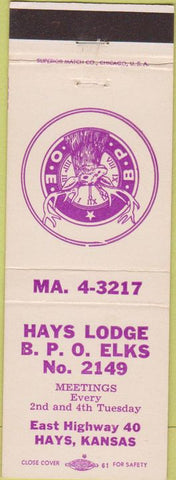 Matchbook Cover - Matchbook Cover Elks Club Hays KS