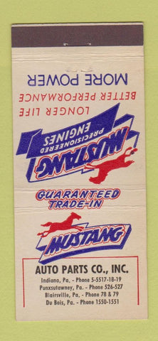 Matchbook Cover - Mustang Auto Parts Punxsutawney Indiana PA 21 Strike Feature