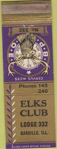 Matchbook Cover - Matchbook Cover Elks Club Danville IL
