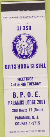 Matchbook Cover - Matchbook Cover Elks Club Paramus NJ