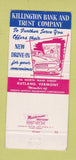 Matchbook Cover - Killington Bank and Trust Rutland VT 30 Strike