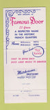Matchbook Cover - Famous Door New Orleans LA Dixie Land Music 30 Strike