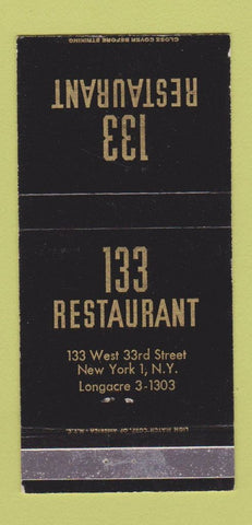 Matchbook Cover - 133 Restaurant New York City 30 Strike