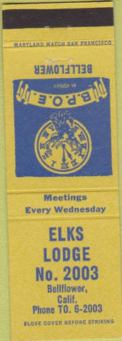 Matchbook Cover - Matchbook Cover Elks Club Bellflower CA