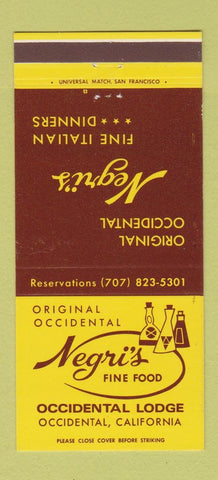 Matchbook Cover - Negri's Restaurant Occidental Lodge CA 30 Strike