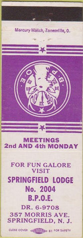 Matchbook Cover - Matchbook Cover Elks Club Springfield NJ