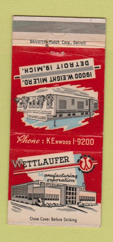 Matchbook Cover - Wettlaufer Manufacturing Detroit MI WEAR 30 Strike