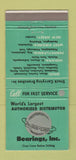 Matchbook Cover - Bearings Inc WEAR 30 Strike