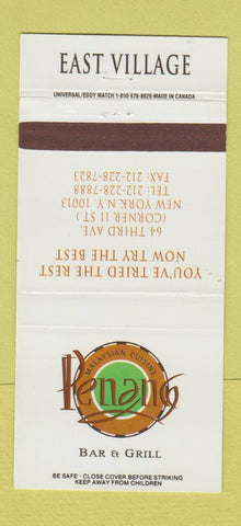 Matchbook Cover - Penang Malaysian Restaurant New York City 30 Strike