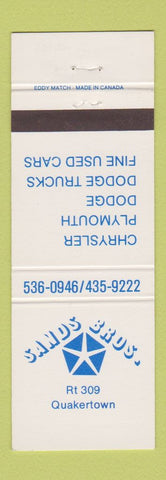 Matchbook Cover - Sands Chrysler Quakertown PA Plymouth Dodge