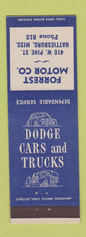 Matchbook Cover - Forrest Dodge Cars Trucks Hattiesburg MS low phone #