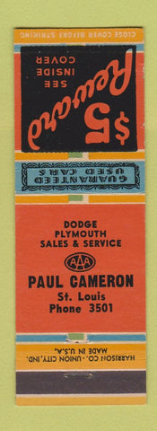 Matchbook Cover - Paul Cameron Dodge Plymouth St Louis MO