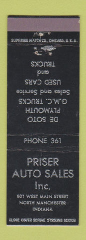 Matchbook Cover - Priser Auto DeSoto Plymouth GMC Trucks North Manchester IN