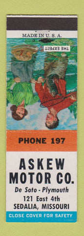 Matchbook Cover - Askew Motors DeSoto Plymouth Sedalia MO low phone #