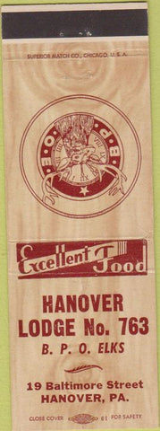 Matchbook Cover - Matchbook Cover Elks Club Hanover PA