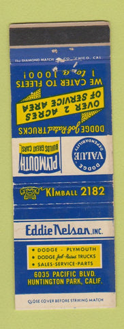Matchbook Cover - Eddie Nelson Dodge Plymouth Huntington Park CA