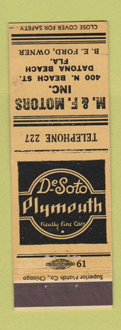 Matchbook Cover - DeSoto Plymouth M&F Motors Daytona Beach FL WEAR