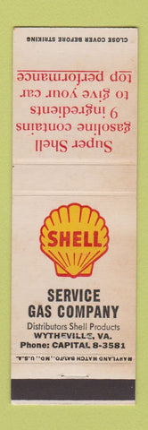 Matchbook Cover - Shell oil gas Wytheville VA