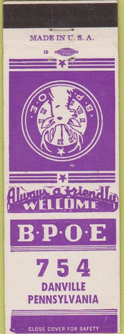 Matchbook Cover - Matchbook Cover Elks Club Danville PA