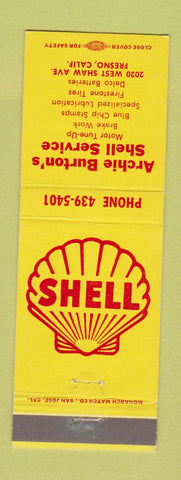 Matchbook Cover - Archie Burton's Shell oil gas Fresno CA