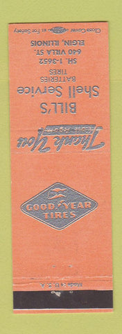 Matchbook Cover - Bill's Shell oil gas Elgin IL Goodyear Tires