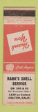 Matchbook Cover - Rank's Shell oil gas Colton CA WEAR
