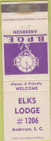 Matchbook Cover - Matchbook Cover Elks Club Anderson SC