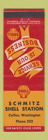 Matchbook Cover - Schmitz Shell oil gas Colfax WA low phone #