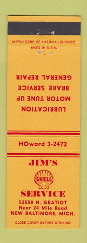 Matchbook Cover - Jim's Shell oil gas New Baltimore MD