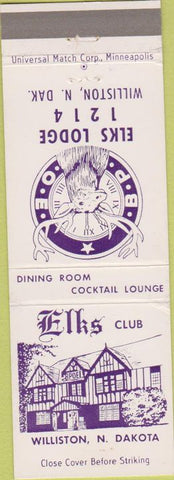 Matchbook Cover - Matchbook Cover Elks Club Williston ND